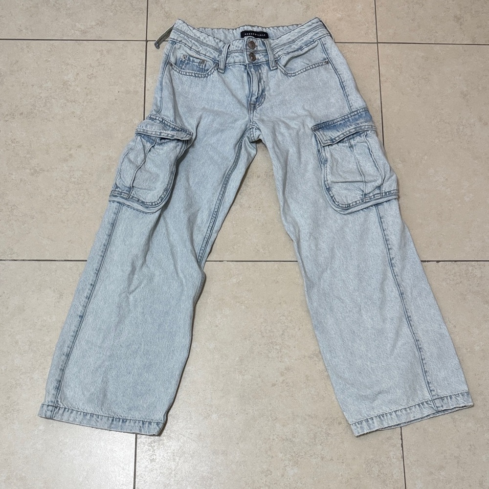 Baggy Light Blue Wide Leg Cargo Jeans - Teen/ Junior Fit